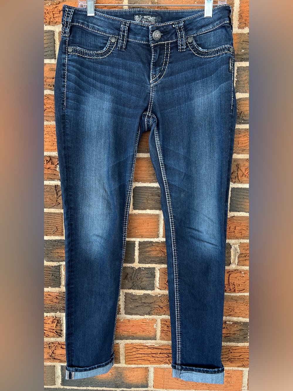 Women's Silver Jeans Co SUKI Dark Blue Super Skinny Jeans Size 29x31